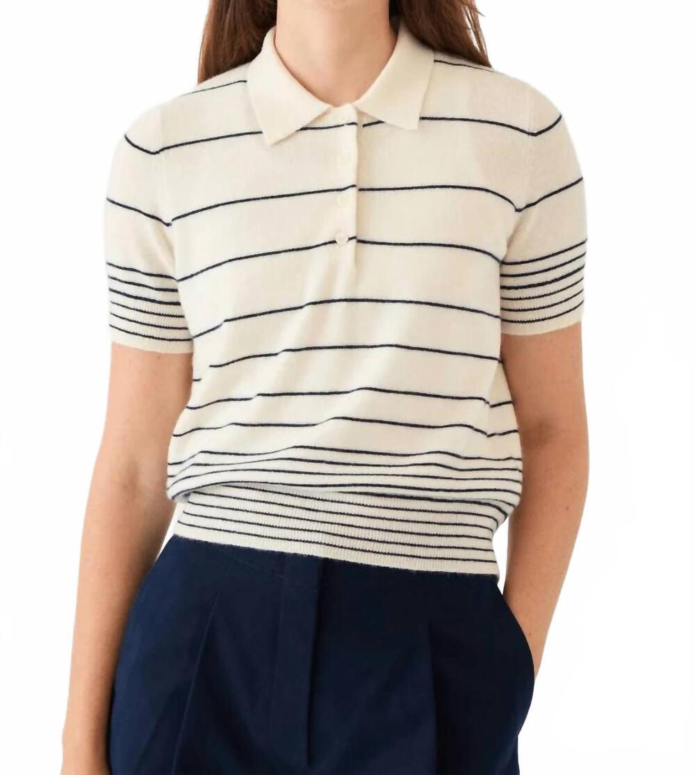 NEW DEMYLEE NEW YORK drew striped cashmere polo in ivory / navy